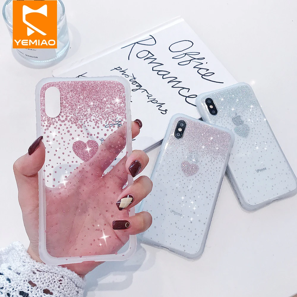 Glitter Silicone Phone Case For iPhone X XS Max XR Pink Heart Bling Shockproof Cover 7 8 Plus 6 S 6S | Мобильные телефоны и