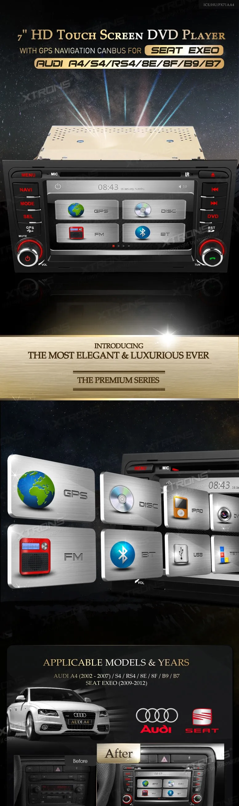 Sale XTRONS 7 Inch 2 din car audio HD Touch Screen stereo DVD Player With GPS Navigation Canbus For Audi A4 0 Sale XTRONS 7 Inch 2 din car audio HD Touch Screen stereo DVD Player With GPS Navigation Canbus For Audi A4 0