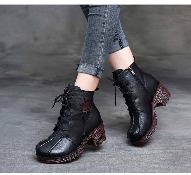 GKTINOO/ботинки из натуральной кожи; женская мягкая модная обувь; коллекция года; сезон осень; женские ботинки на высоком квадратном каблуке; женская обувь; ботинки