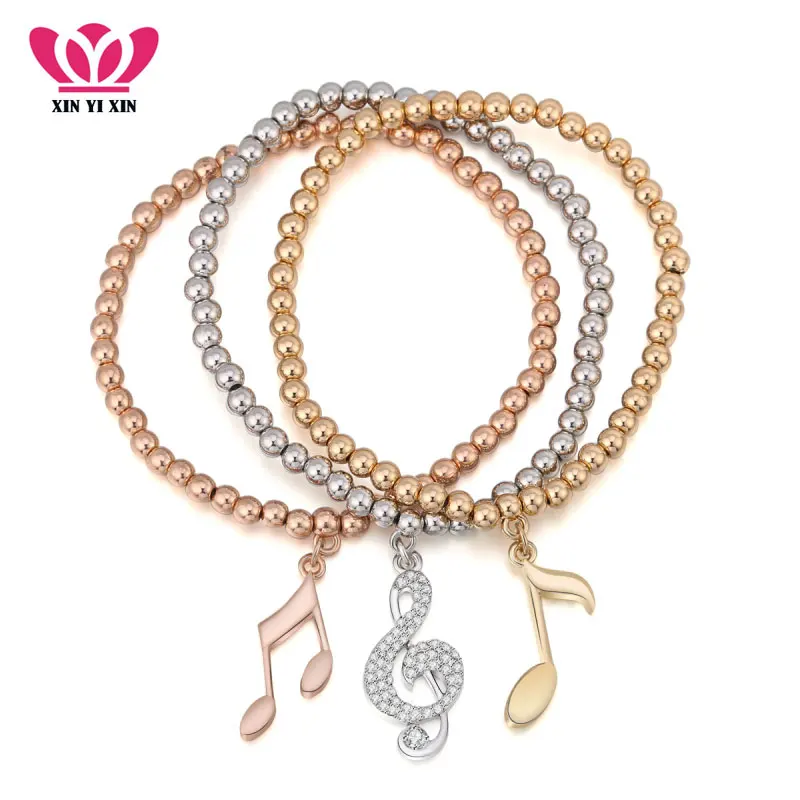 

3Pcs/lot Music Note Charm Bracelet CZ Crystal Music Fans Bracelet For Women Party Fashion Jewelry Gift Mix Colors