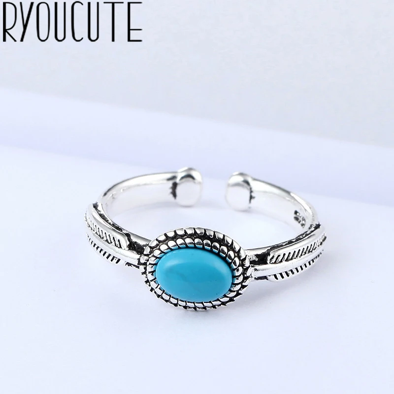 

Bohemian Big Real 925 Sterling Silver Blue Rings for Women Jewelry Punk Vintage Antique Finger Engagement Ring Party Gift