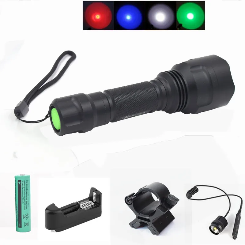 

18650 LED Flashlight 2000 lumens C8 Torch T6 Tactical Flash light Camping Hunting Lamp linterna + Mount battery charger Switch