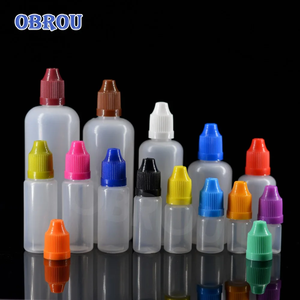 5PCS PE bottles 2.5ml 3ml 5ml 10ml 15ml 20ml 30ml 50ml 60ml 100ml 120ml squeezed PE plastic dropper bottles with childproof cap