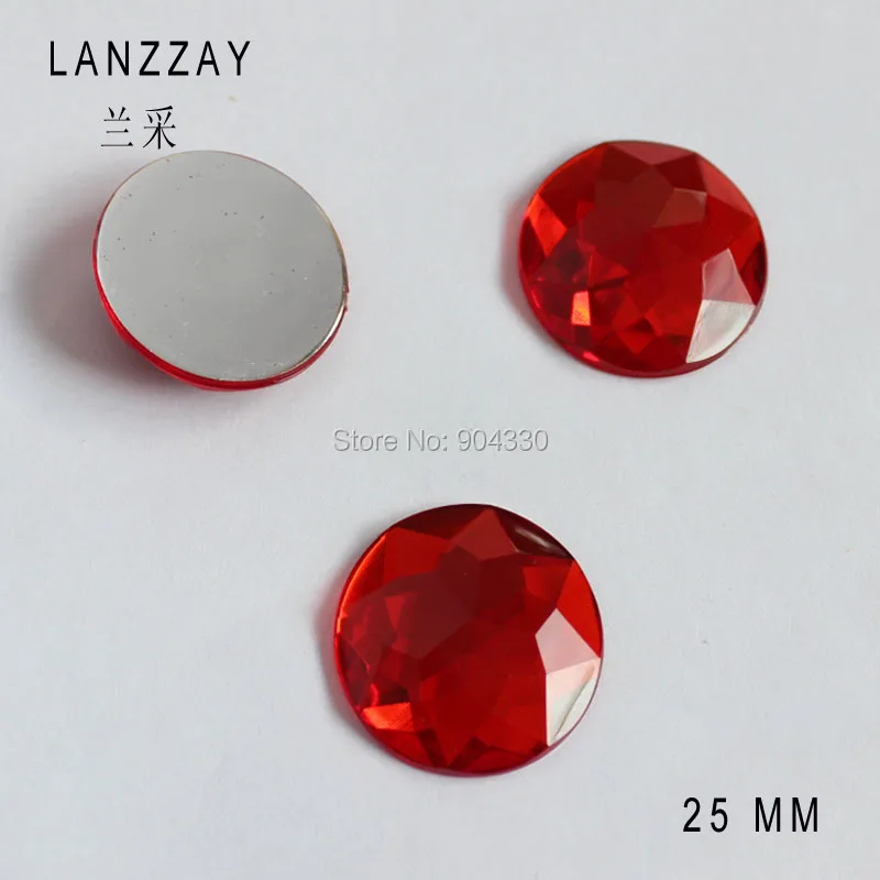 

Free Ship LANZZAY 50pcs Red 25MM Round Flat Back Rhinestone Triangular Faceted Acrylic Diamond Jewelry Garment DIY Decoration