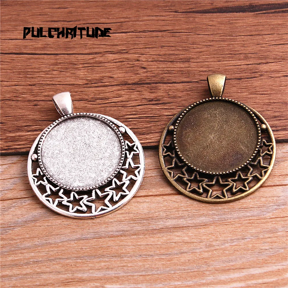 

PULCHRITUDE 4pcs/lot 25mm Inner Size Two Color plated Cameo Base Setting Stars Style Pendant T6419