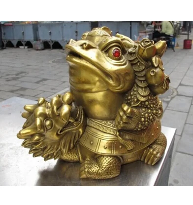 

Copper Brass CHINESE crafts decor ation Asian Livre 7 "de Bronze de Cobre famoso Dinheiro riqueza Tartaruga de Sapo