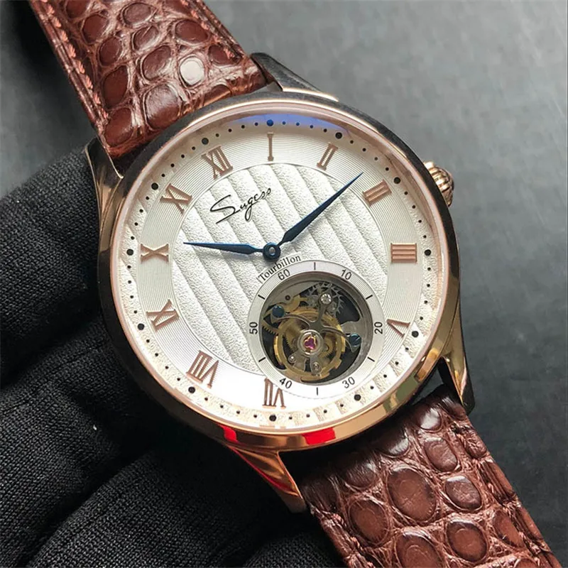 Лидирующий бренд, мужские часы tourbillon, роскошные, из натуральной крокодиловой кожи, 50 м, водонепроницаемые, повседневные, мужские, механические наручные часы, деловые