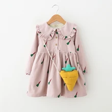 Платье для маленьких девочек; зимняя теплая хлопковая флисовая одежда; платья для девочек; детский модный костюм с морковным принтом; 3 года; распродажа