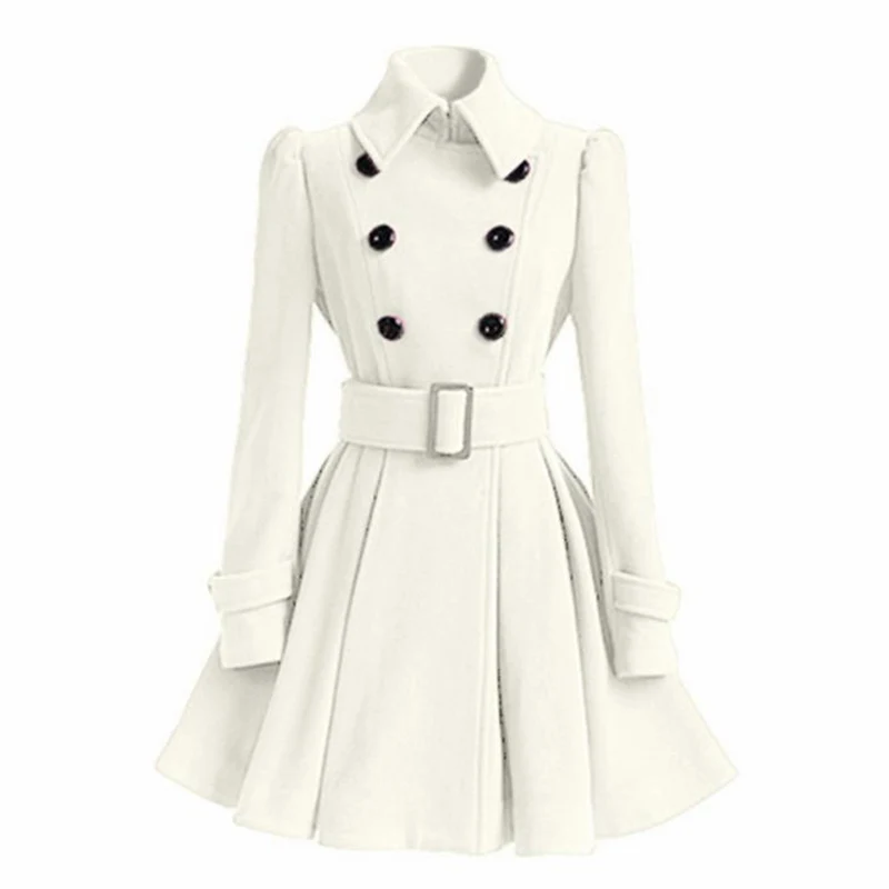 Женское пальто средней длины, модное классическое двубортное пальто с поясом, утолщенное пальто высокого качества, повседневная верхняя одежда - Цвет: White