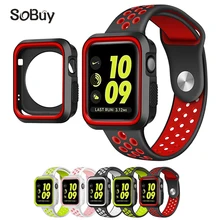 LXsmart strap for pulseira Apple Watch band with protecting shell 42mm/38mm Sport silicon strap for iwatch sequence 3/2/1
