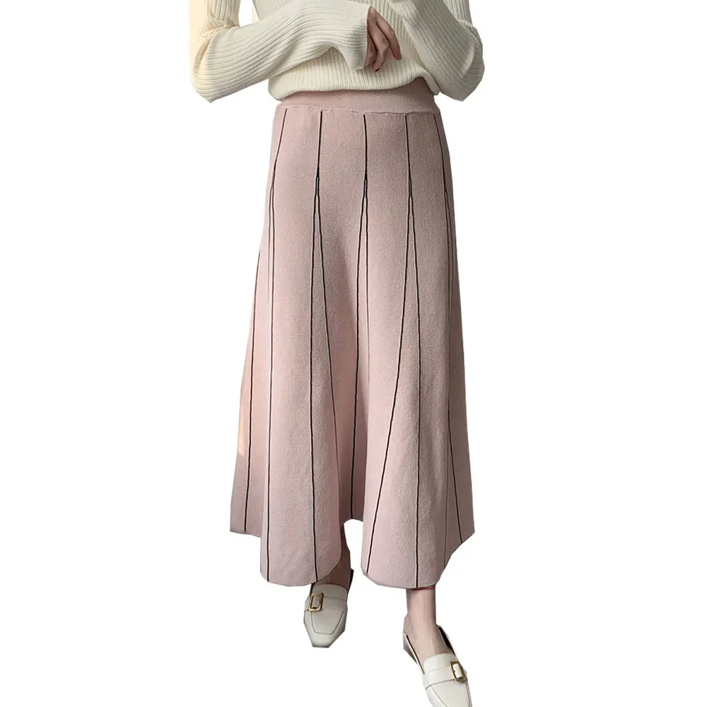 Женская трикотажная юбка трапециевидной формы эластичная винтажная женская розовая Зимняя длинная юбка хорошего качества Faldas Jupe Femme Saia