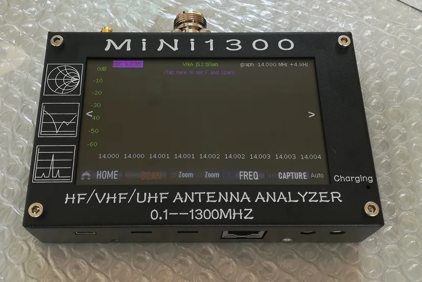 

Mini1300 4.3" Touch LCD 0.1-1300MHz 13.GHz UV HF VHF UHF ANT SWR Antenna Analyzer Meter + Rechargeable batery