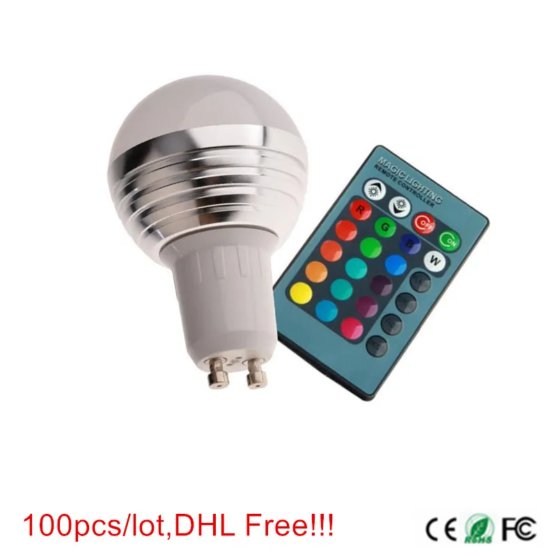

Low price!!! Dimmable 3W RGB LED Bulb Light GU10 Color changeable LED RGB Lighting Lamp with remote DHL/Fedex Free Shipping
