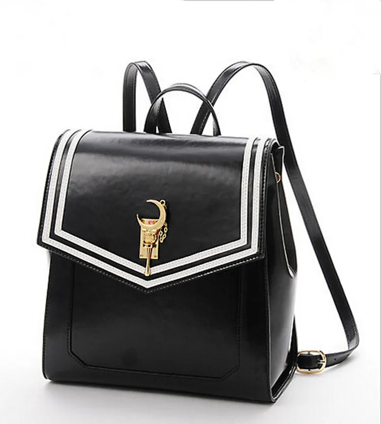 

2018 Sailor Moon Women Backpack PU Leather Backpack Multifunction Black White Luna Cat Ladies Backpack Girls Travel Back Pack