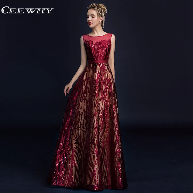 

CEEWHY Burgundy Evening Dress Sequinated Vestido de Festa Abendkleider Evening Dresses long Robe de Soiree Longue 2018 Abiye