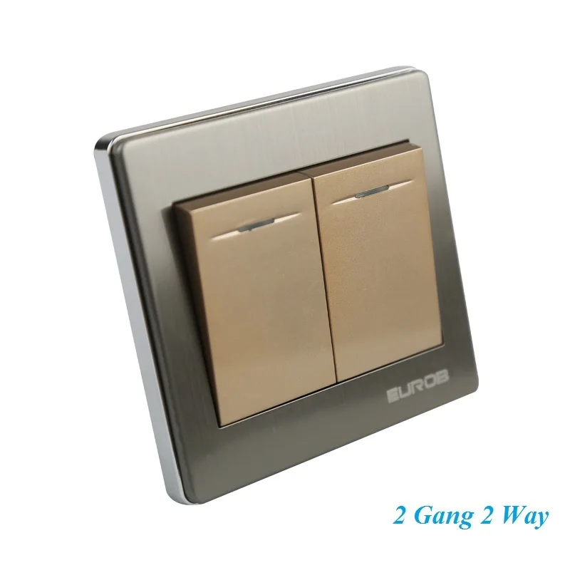

E9 Series Brushed Stainless Steel Gold Wall Switch With fluorescence 2 Gang Double Control Switch Socket Panel