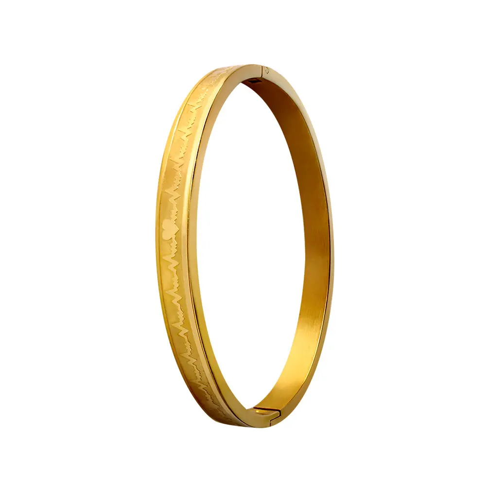 Новинка FINE4U B061 браслет с электрокардиограммой для мужчин и женщин 316L браслеты и браслеты из нержавеющей стали 3 цвета на выбор - Окраска металла: Gold-6mm