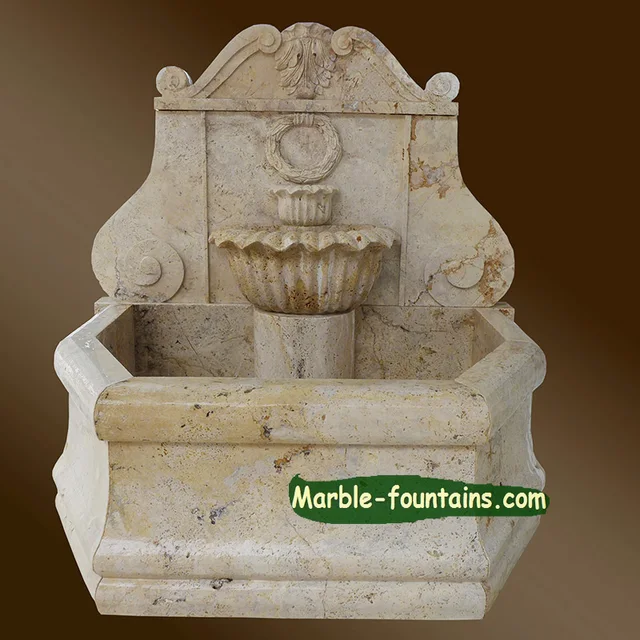 Fuente de pared para patio trasero beige travertino fuente de agua
