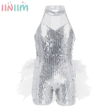 Детское платье без рукавов с блестками джаз балетный костюм для латинских танцев гимнастическое трико платье для выступлений балерины