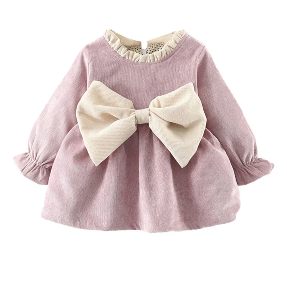 

Multitrust Brand Newborn Kids Baby Girl Long Sleeve Bowknot Princess Pink Purple Party Dress Winter Autumn Cute Clothes #YL2