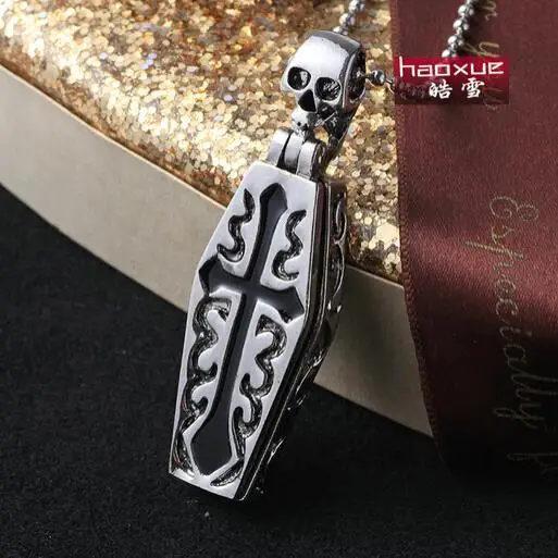 

1pc Fashion Men's Jewelry Mummy Coffin Skull 316L Stainless Steel Necklaces Cool Skeleton Pendant