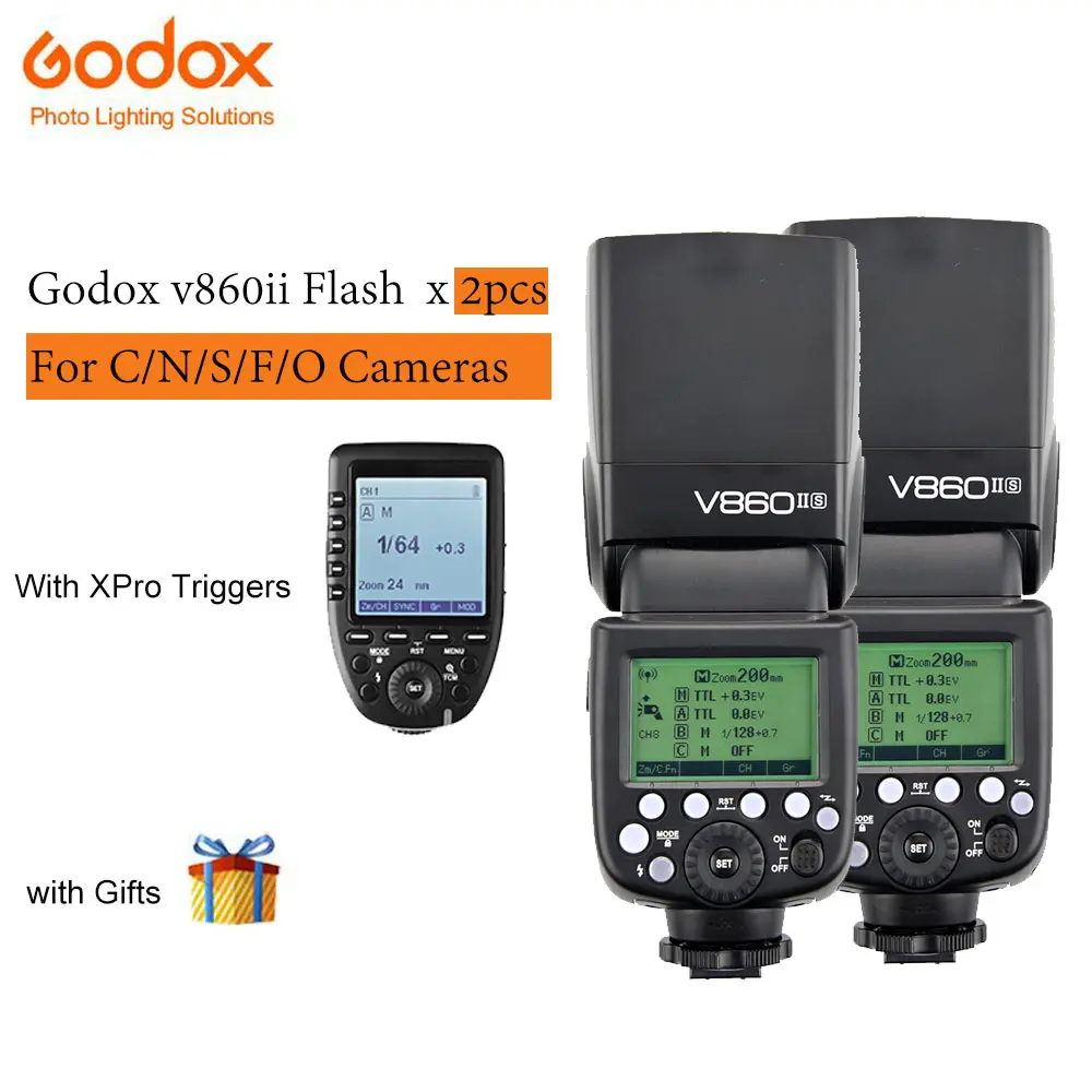 

Godox 2PCS V860ii-C/N/S/F/O Speedlite Flashes With Godox XPro Triggers TTL HSS For Canon Sony Nikon Fujifilm Olympus Cameras