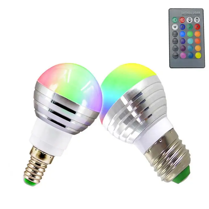 E14 E27 светильник с регулируемой яркостью, RGB/RGBW Led лампы 3W 85-265V 110V 220V Красочные светодиодные лампы люстры светодиодный светильник+ ИК-пульт дистанционного управления с 24-мя клавишами