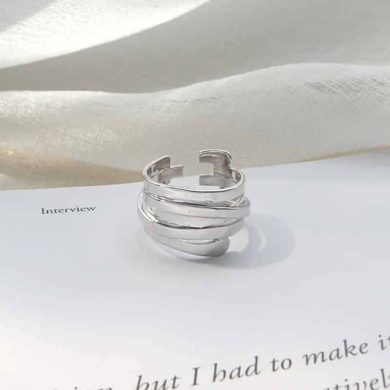 

SHANICE 100% 925 Sterling Silver Open Ring Big Smooth Face Simple Geometric Multi-Layer Twist Punk Pary Jewelry Bijoux Femme