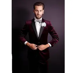 Красивый Groomsmen Бархатный комплект со смокингом жениха Мужские свадебное платье Мужская Куртка Блейзер ужин (пиджак + брюки +