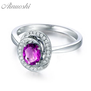 

AINUOSHI Natural Amethyst Unique Ring 1.25ct Oval Cut 925 Sterling Silver flower Ring Engagement Wedding Fine Jewelry Women Ring