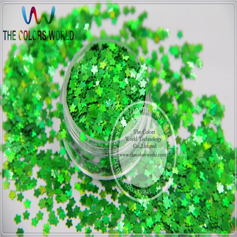 

FL-6 Flower shape Size 3 mm laser holographic Green Color Glitter paillette spangle for Nail Art and DIY supplies1pack=50g