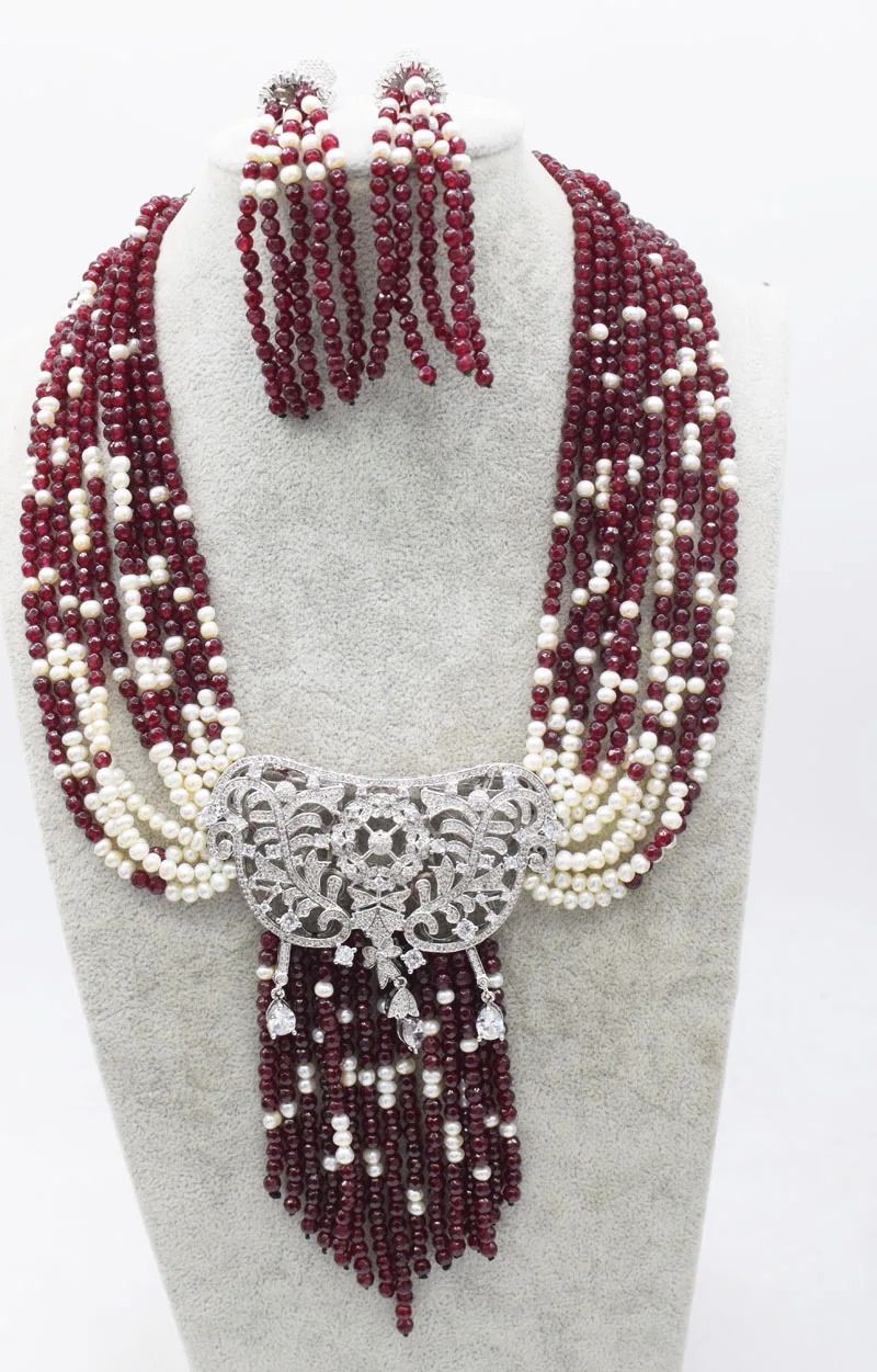 

one set 10rows freshwater pearl near round red jade faceted necklace hook earrings inch FPPJ wholesale beads nature