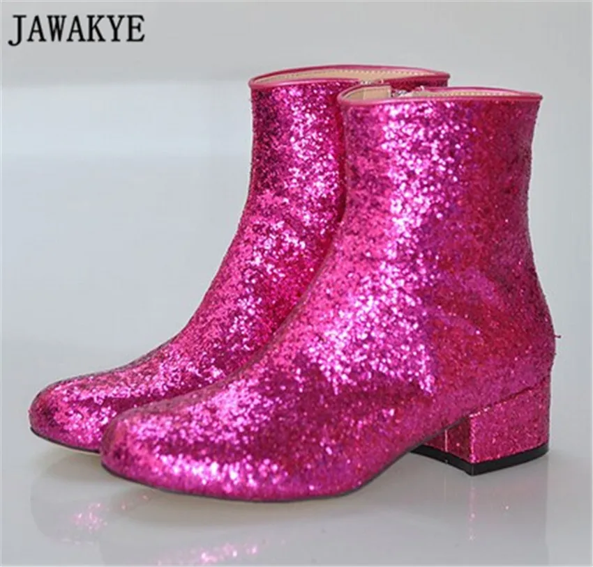 

Newest Shinny Bling Bling Glitter Knee High Boots med Heel Round Toe Women Long boots winter Rainboots ankle boots for women