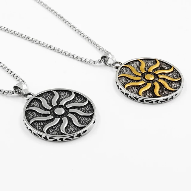 Fashion Jewelry Sun Symbol Pendant Necklace Stainless steel Men Silver