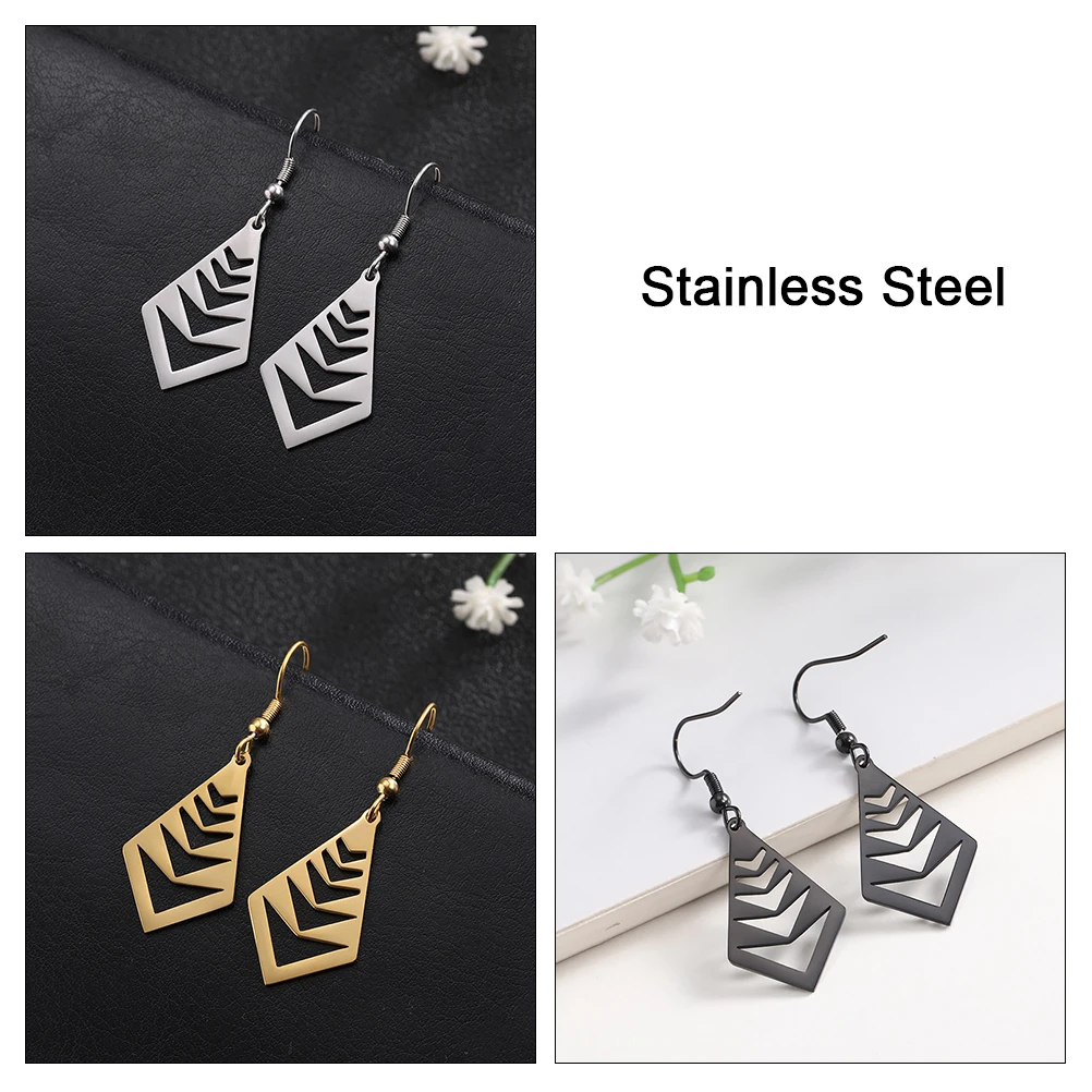 

LIKGREAT Gold Hollow Rhombus Geometric Earrings for Women Stainless Steel Drop Earrings Fashion Korean Jewelry Brincos 2019