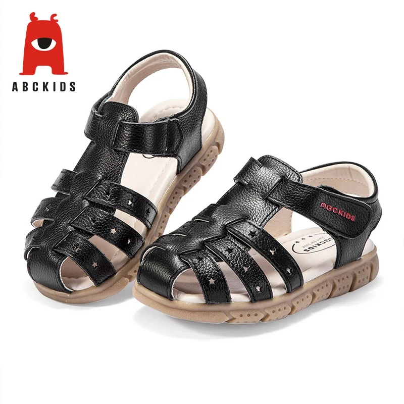 

Abckids boys Soft Leather Plain Wear-resistant Sandals Casual Shoes with Closed Tow boy girls beach shoes