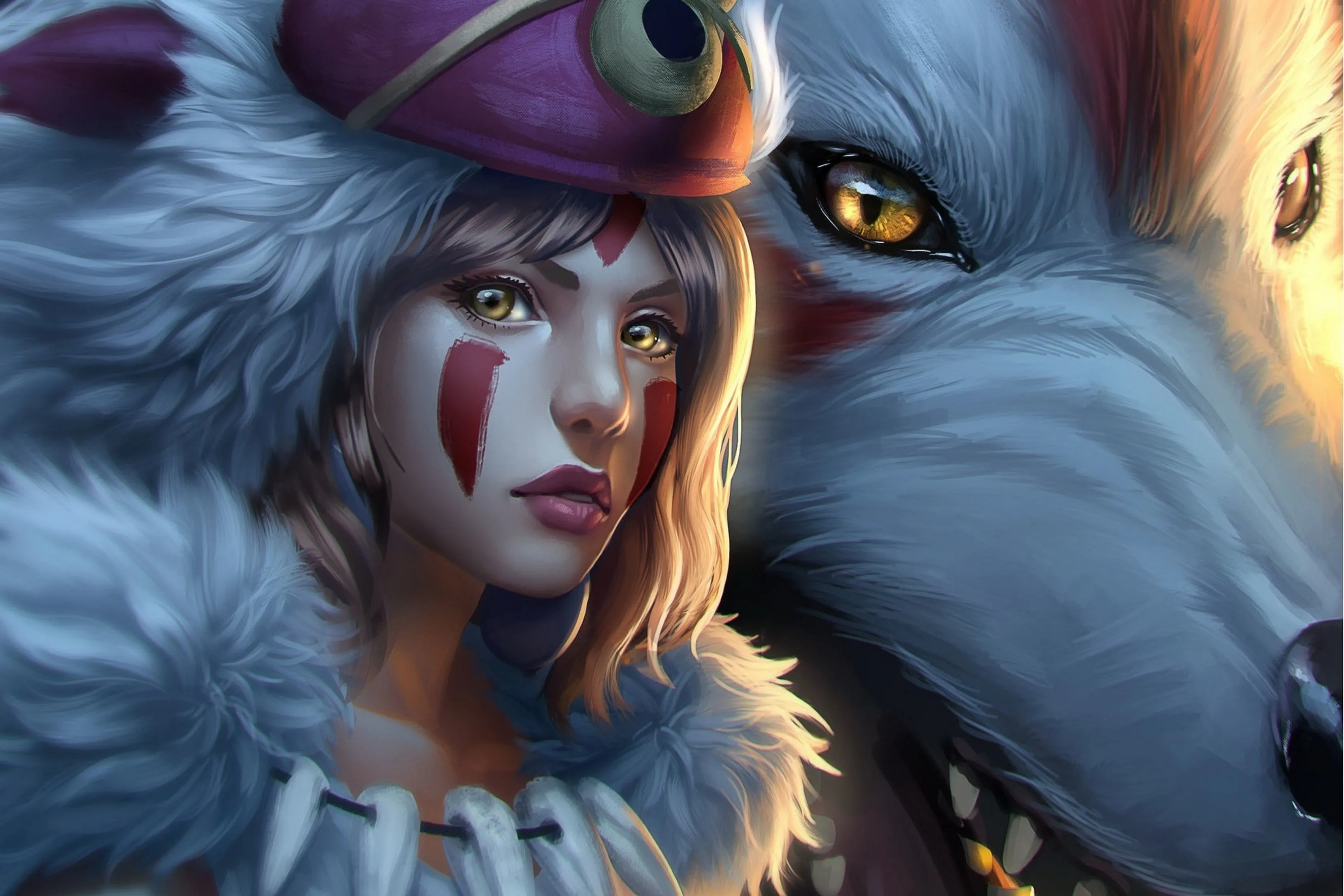 Princess mononoke art anime white wolf girl look Living ...