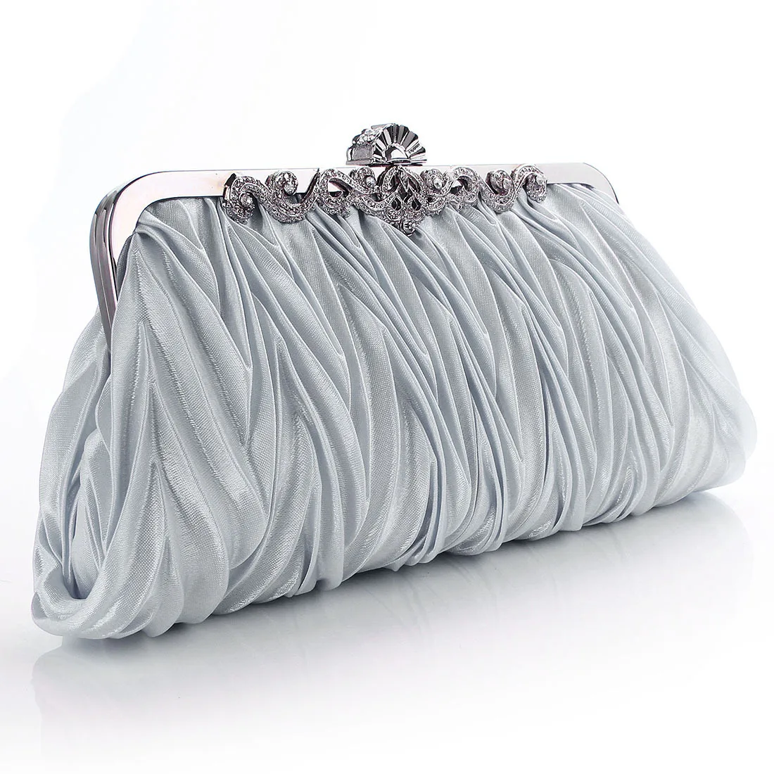 Folding Dinner Bag Women Lady Satin Crystal Bridal Handbag Clutch Party Wedding Purse Evening Bag Metal Buckles Polyester Fabric 3