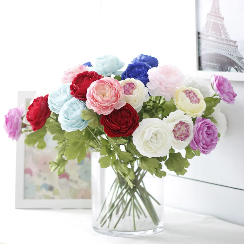 roses artificial peonies white yellow red pink flower silk wedding home party decoration (40)