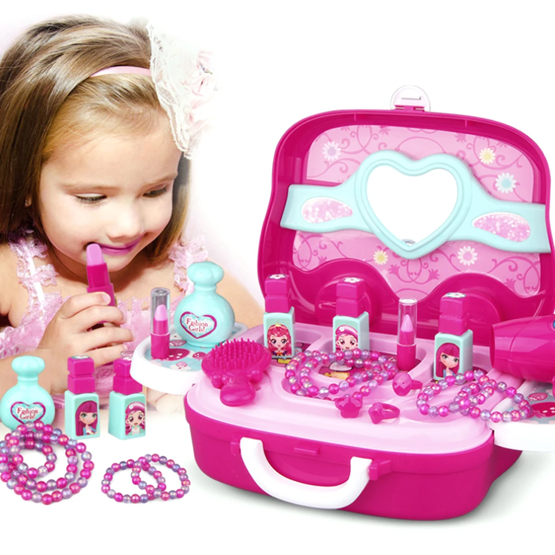 

New Children Pretend Play Kid Make Up Toys Makeup Set Hairdressing Simulation Plastic Toy For Girls Dressing Cosmetic Travel Box