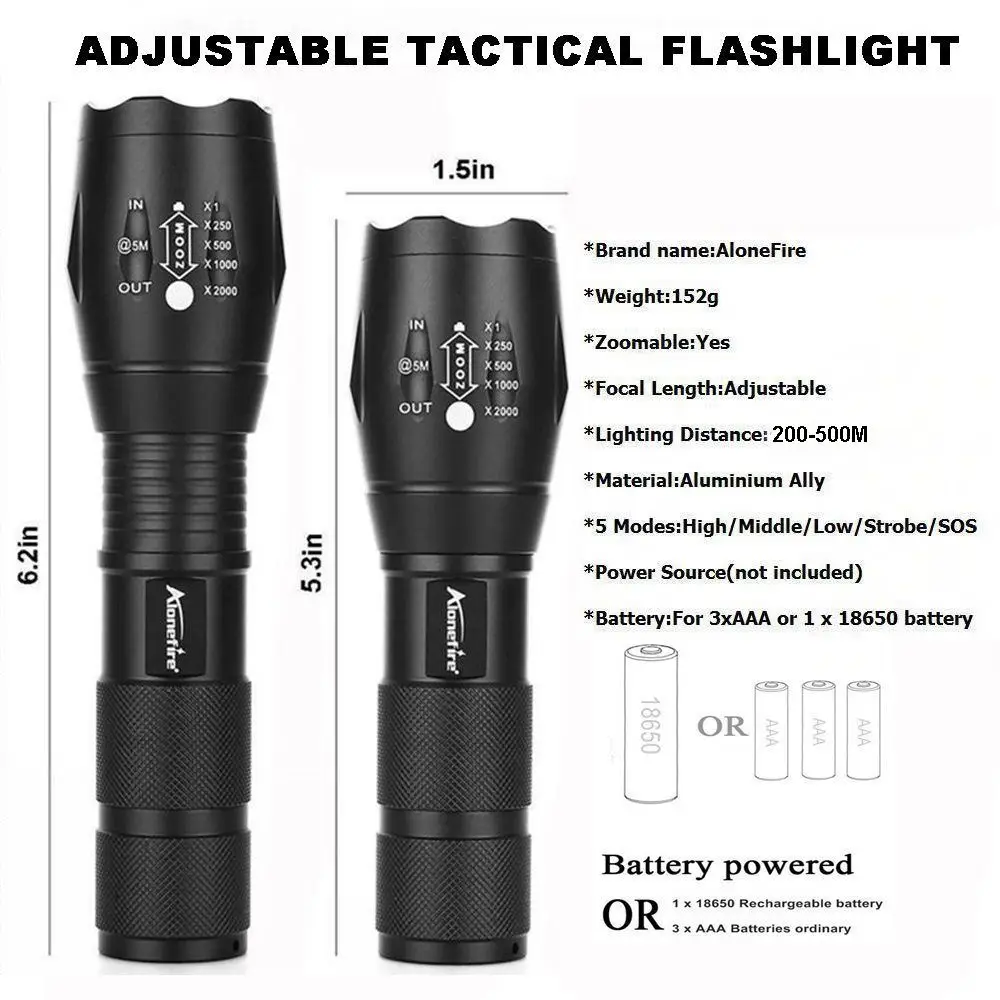 AloneFire E17 светодиодный фонарик XML T6 фонарь Водонепроницаемый зум UltraBright тактический фонарь linterna 18650 Перезаряжаемые батареи