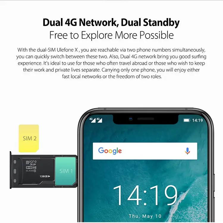 ULEFONE X 4GB RAM 64GB ROM MTK6763 2.0GHz Octa Core 5.85 Inch HD+ Full Screen Dual Camera Android 8.1 4G LTE Smartphone