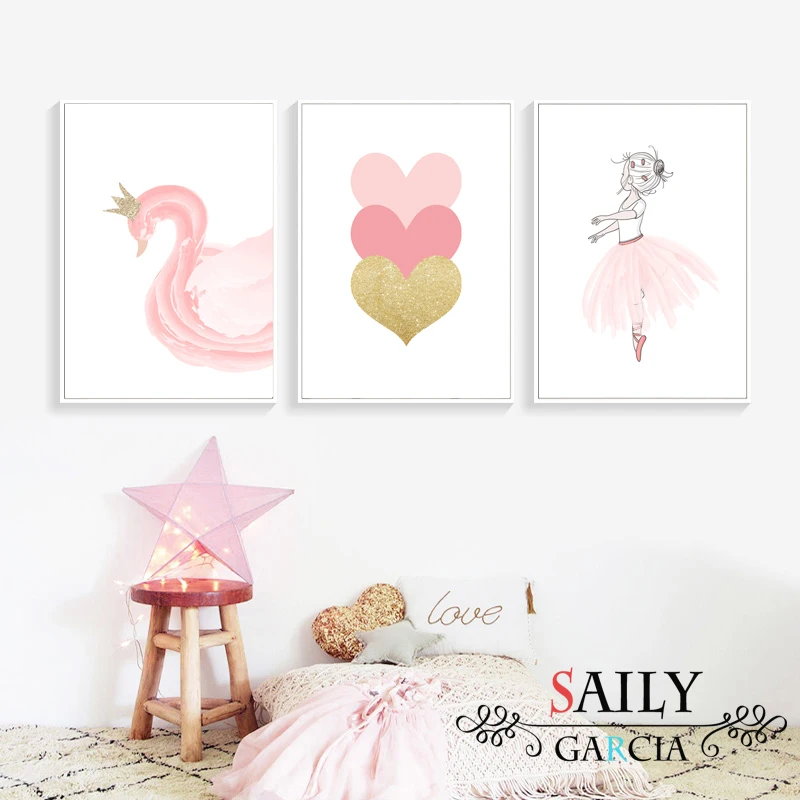 

Nordic Style Kids Decoration Ballet Poster Pink Swan Wall Art Canvas Painting Posters And Prints Baby Girl Room Decor No Framed