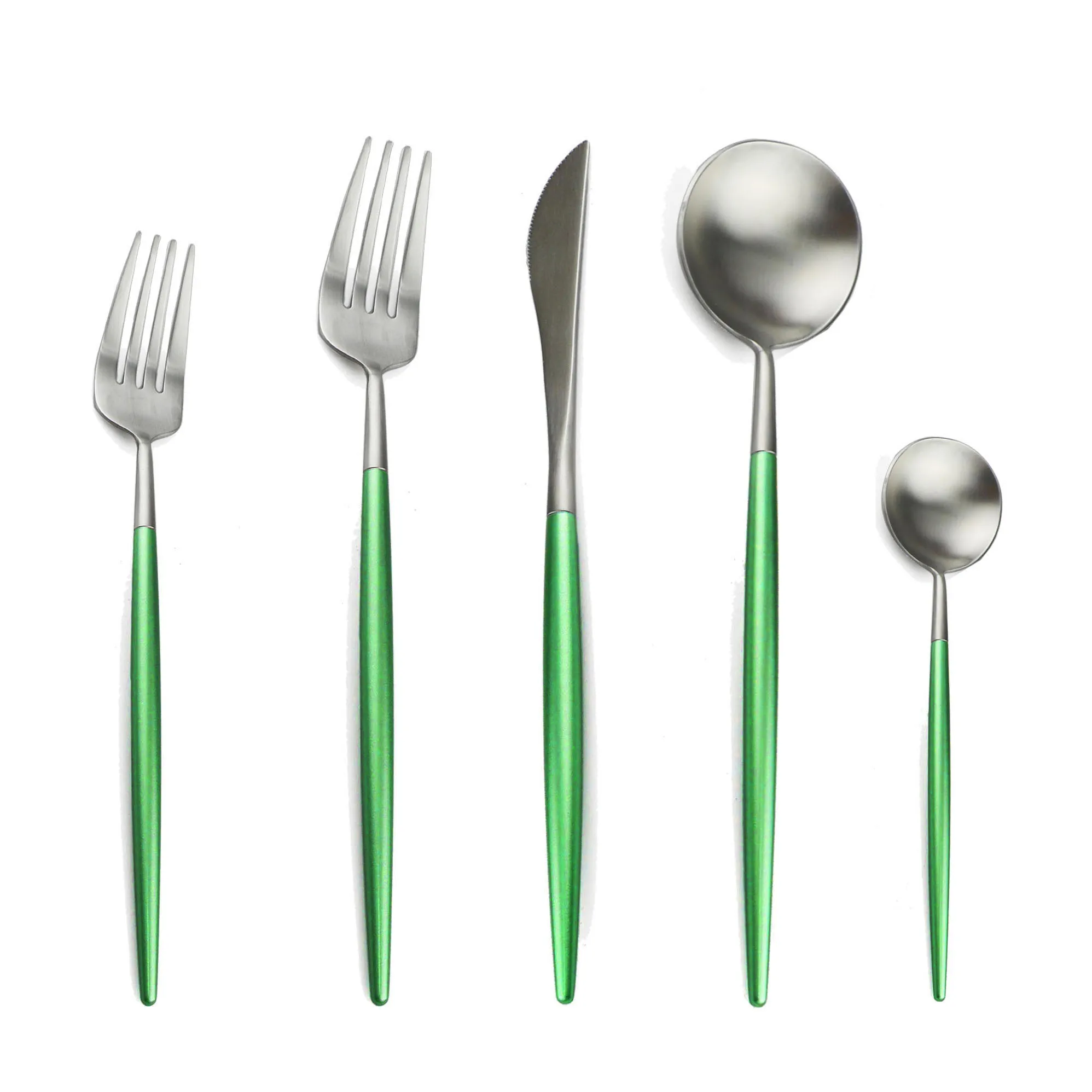 Green Silver 30 шт./компл. набор корейских столовых приборов Нержавеющая сталь столовый сервиз столовые приборы кухонные принадлежности вилка в западном стиле комплект Прямая - Цвет: Green Silver