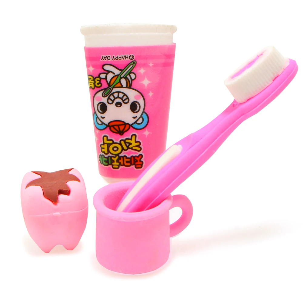 4 pièces/ensemble créatif dentifrice dent brosse tasse gomme pour enfants cadeau nettoyant matériel papeterie fournitures scolaires