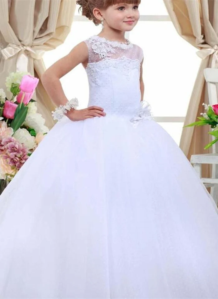 Платья для первого причастия для девочек, фатиновые Платья с цветочным узором для девочек на свадьбу для детей