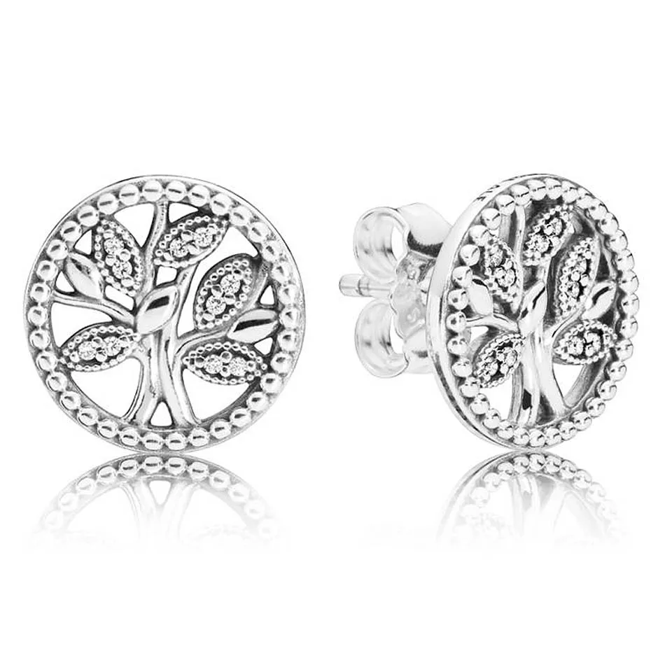 

Authentic 925 Sterling Silver Earring Tree Of Love With Crystal Studs Earring For Women Wedding Gift Fine Pandora Jewelry