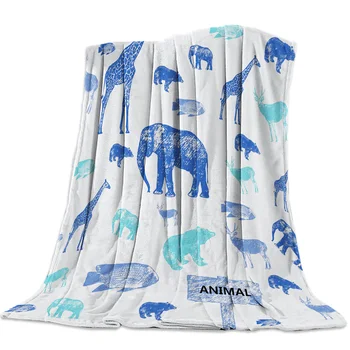 

Mottled Silhouette Elephant Giraffe Throw Blanket Soft Warm Microfiber Blanket