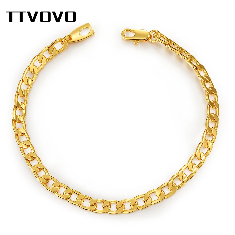 

TTVOVO Gold Filled Cuban Link Chain Bracelet Hip Hop Jewelry 5MM Wide 21CM Curb Chain Bracelets for Men Women Accessories Gifts