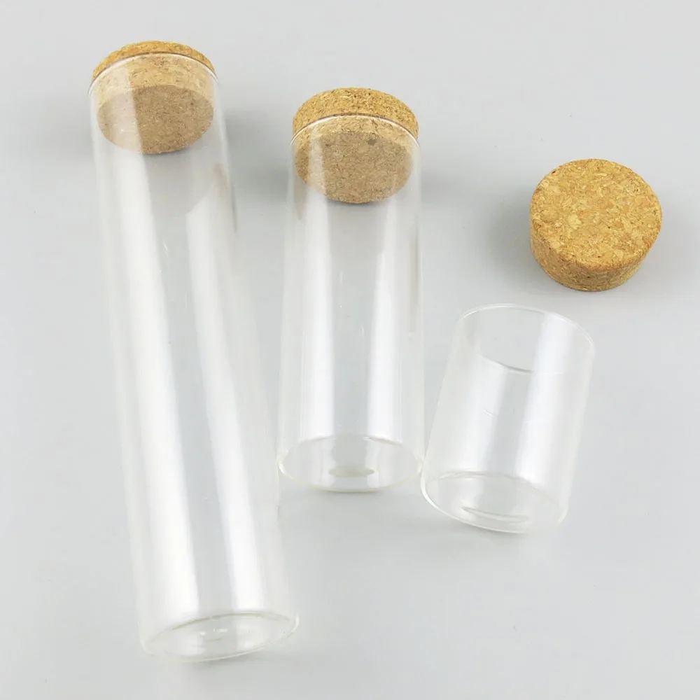 6 x 80ml 200ml 380ml 550ml Clear Glass Tubes with Wood Cork Larger Cork Stopper Wishing 5
